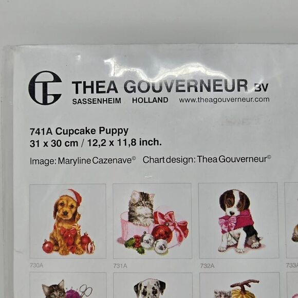THEA GOUVERNEUR BV CROSS STITCH KIT 741A CUPCAKE PUPPY DOG 12.2" X 11.8" NEW - Picture 5 of 5